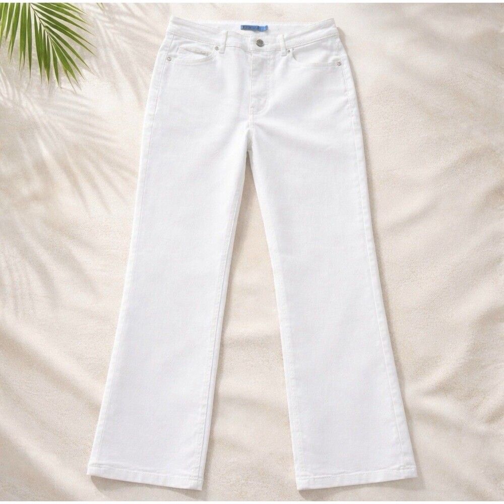 J. McLaughlin White Stretch Denim Jeans 5 Pocket Straight Leg 24 x 27.5 (Size 0)